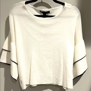 White Knit Top with Black Trim